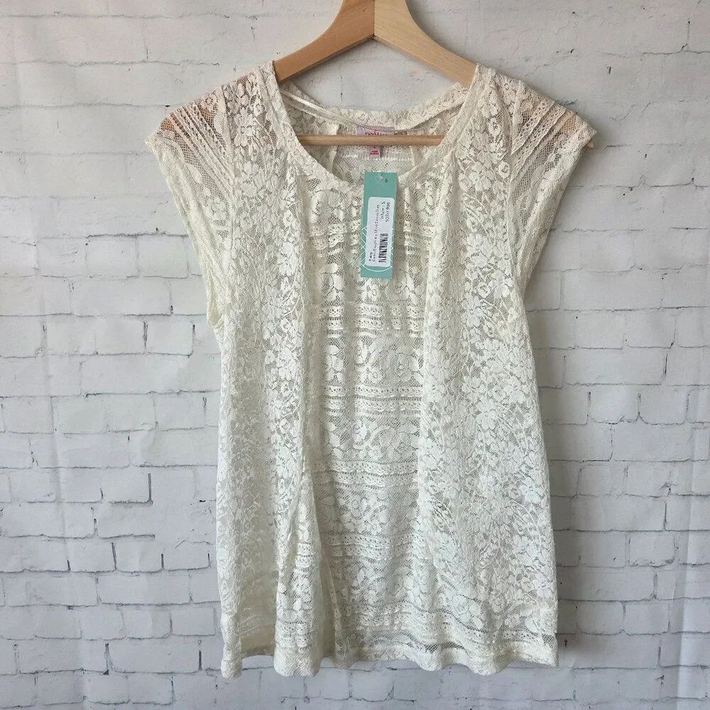 Pixley Carlie Mixed Lace Top Size S Ivory Stretch Romantic Festival Layering NEW